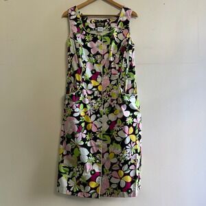 Bob Mackie Wearable Art Floral Sleeveless Dress Multi Color Mod Pocket 1X